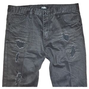 FBRK Mens Ripped Black Jeans 38W X 32L